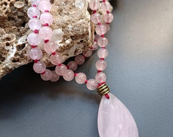 Mini Japa Mala 45 natürlicher Rosenquarz für heilige Zahlencodes, Meditation, Yoga, Schutzkette