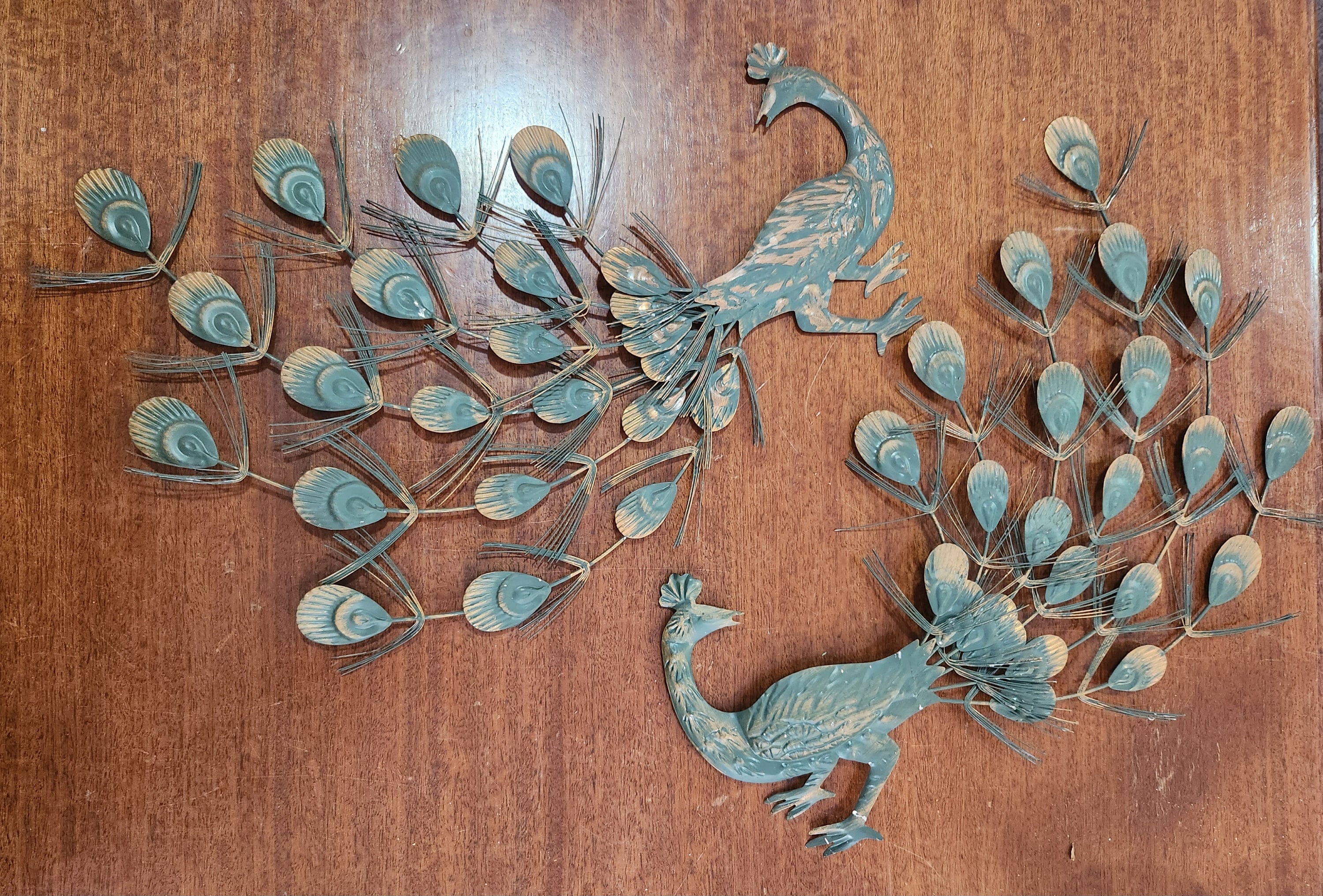 Vintage MCM Metal Wall Peacock 1950s Etsy