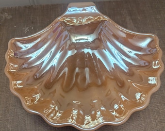 Vintage Fire King Peach Orange Luster Shell Dish- Vintage Iridescent Glass- Vintage Trinket Dish- Vintage Soap Dish