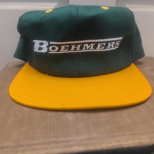 Vintage Green and Yellow Boehmers Snapback Trucker Cap Hat Ontario Canada 1980s