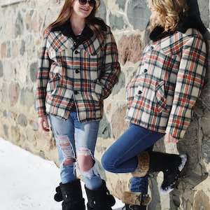 Vintage Wool Fleece Lined Plaid Chore Jacket