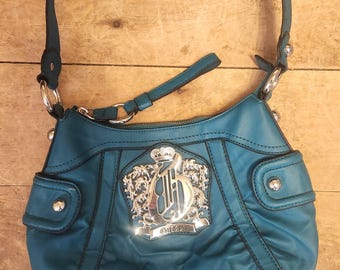 Vintage Y2K Guess Green Silver Purse Hand Bag Bag with Crown logo Very Nice