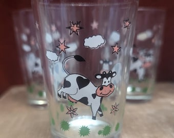 Vintage Juice Glasses Frolicking Cows Morning Star Libbey Country Farm Set of 6