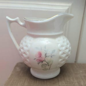 Vintage Donegal Parian porslinsgräddkanna, irländsk rosdesign