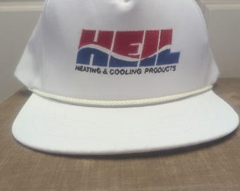 Vintage White Heil Heating and Cooling Snapback Trucker Cap Hat 1990s