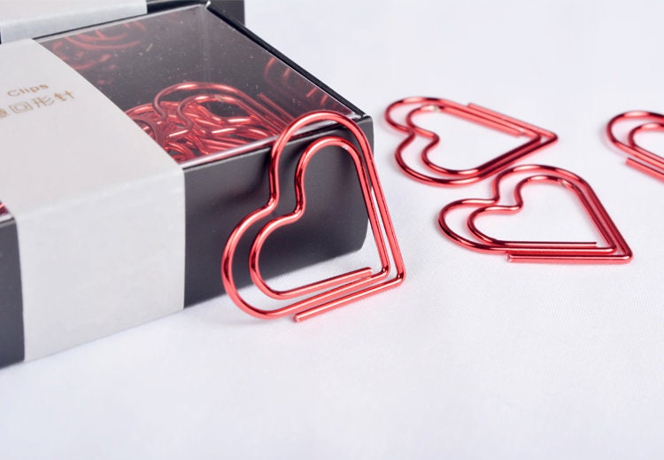 Paper Clips Cute Red Love Heart Shaped Paper Clip for Invitation Card for  Off