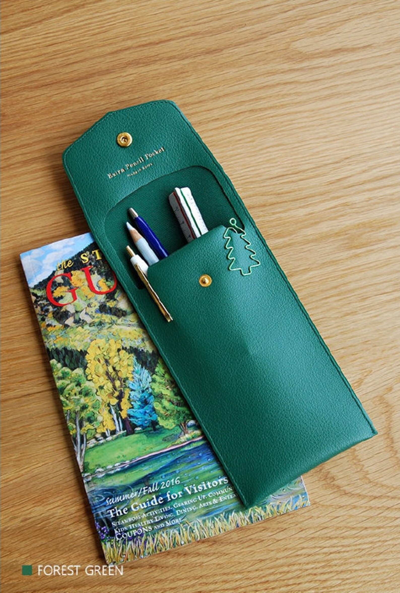 Extra Pocket Pencil Case 6 Colors Leather Pencil Case With Etsy