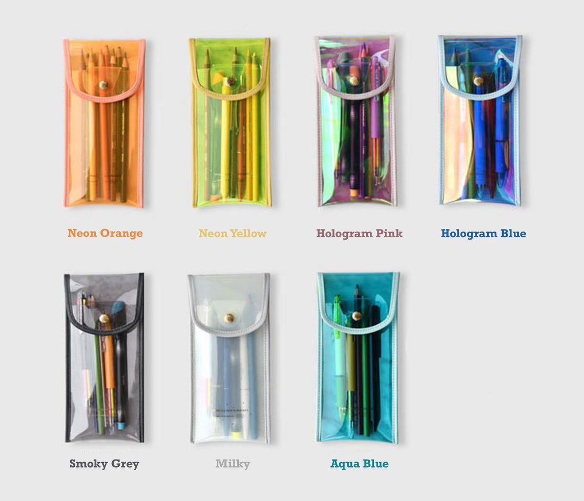 Fluorescent Transparent Pencil Case 7 Colors PVC Pencil Etsy