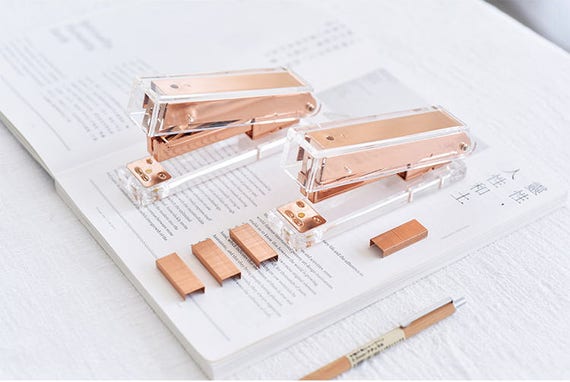 Rose Gold Stapler With Staples transparent Brass Staplerrose Gold Staples  Refillclear Acrylic Staplermodern Design Office Desk Accessory 