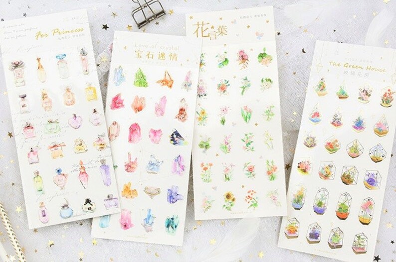 Crystal Blossom Stickers Set Gold Embossing Flowers Sticker Etsy