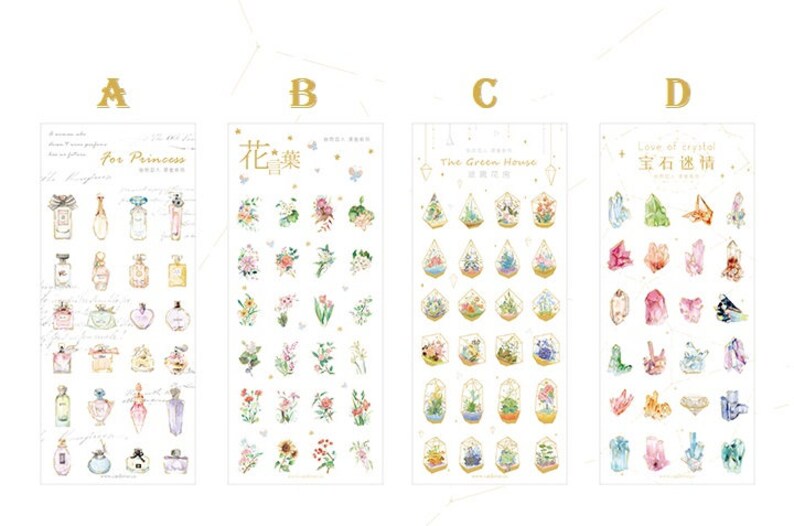 Crystal Blossom Stickers Set Gold Embossing Flowers Sticker Etsy
