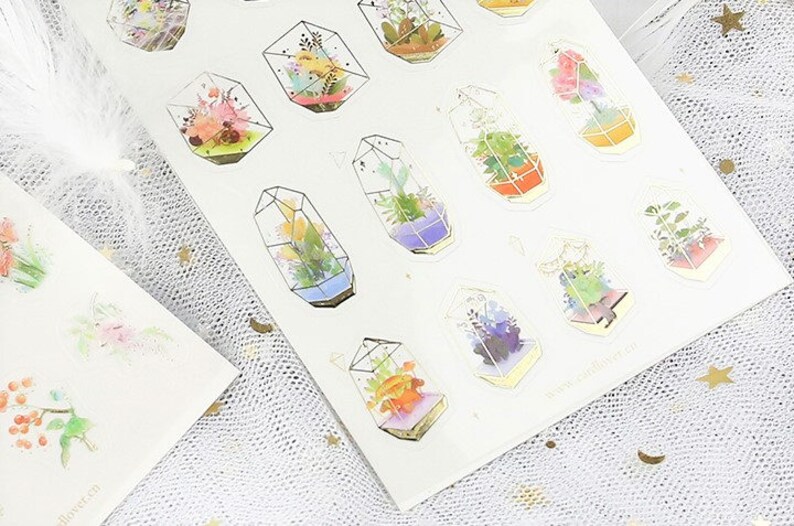 Crystal Blossom Stickers Set Gold Embossing Flowers Sticker Etsy