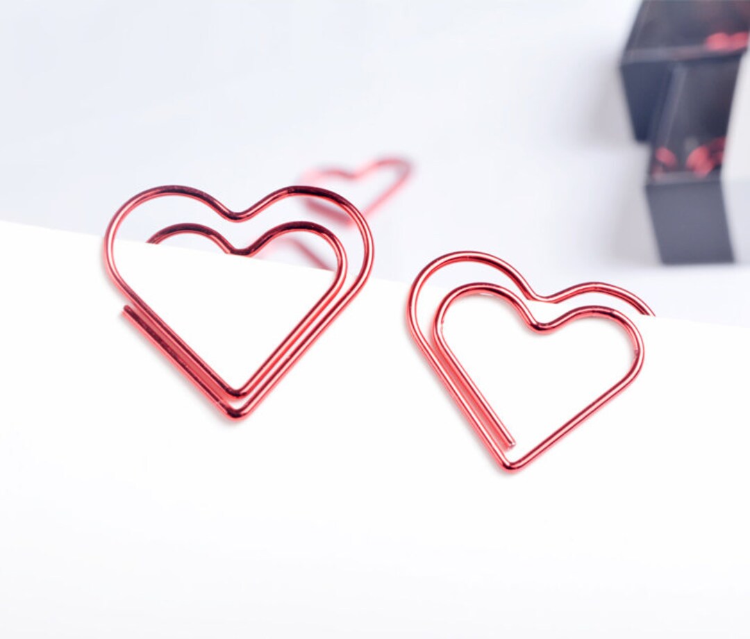 Romantic Red Heart Shape Paper Clips Romantic Red Paperclip Etsy