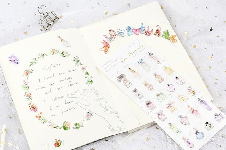 Crystal Blossom Stickers Set Gold Embossing Flowers Sticker Etsy