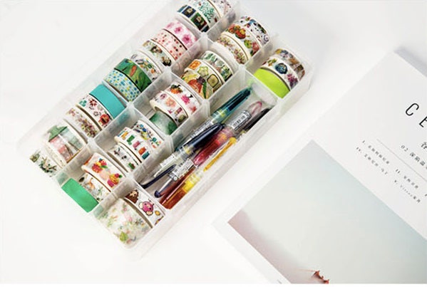 Outus Washi Tape Organizer Sticker Storage Bead Organizer Crafts Box  Organizer, 15 Compartments, Clear