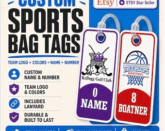 Custom soccer bag tags, personalized with name and number, game day gifts coach, Player, mom and dad, no minimum