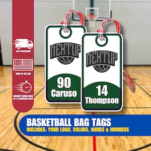 Basketball Bag Tag, Basketball Gifts, Includes Team Logo, Colors, Names and Numbers, Team Orders Encouraged, No Minimum, Track Your Gear*