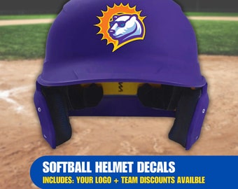 Calcomanías y pegatinas personalizadas para cascos de sóftbol. Incluye el logotipo de tu equipo y descuentos disponibles.