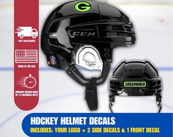 Custom Ice Hockey Helmet Decals Stickers package includes side helmet stickers and front decal, Dye Cut  20 Mill Vinyl, Team Orders Welcome