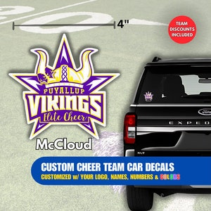 Custom Cheer Car Window Decals & Stickers, Cheer Team Gifts Customized w/ Your Logo, Colors, and Names