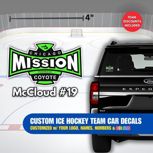 Custom Hockey Car Window Decals & Stickers, Hockey Team Gifts | Includes Your Logo, Colors, and Names