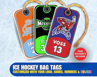 Custom Ice Hockey Team Bag Tags | Designed w/ Team Logo, Colors, Names & Numbers | Team Discounts Available | No Minimum