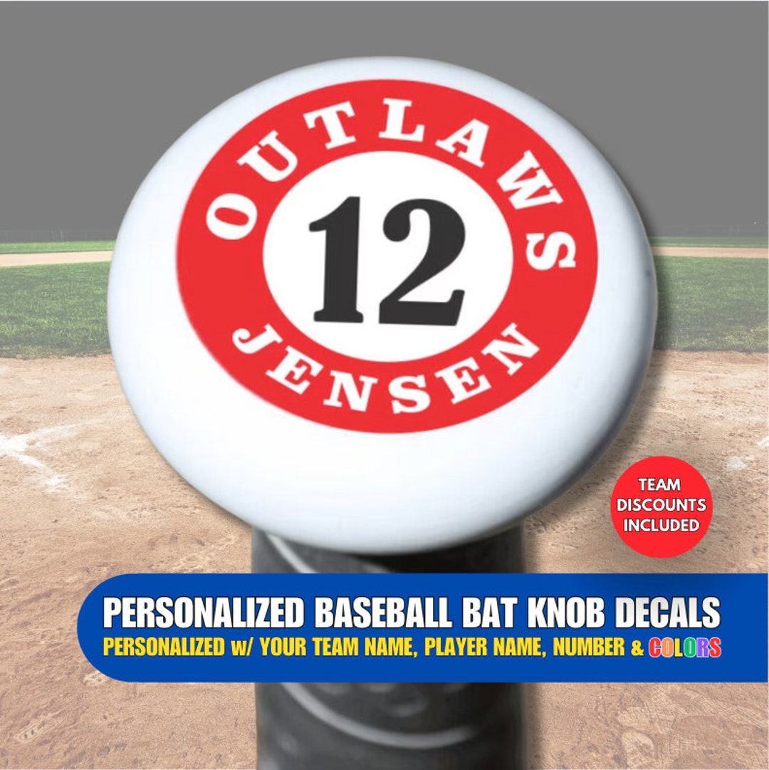 Personalized Baseball Bat Knob Decals, Choose Text, Number & Colors