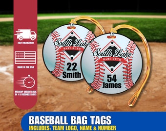 Etichetta personalizzata per borsa da baseball con logo della squadra, nome e numero personalizzati