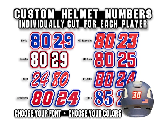 custom football helmet numbers Vinyl Stick On Number Set Black *white and black numbers on transparent background* Football Helmet Decals Sportdecals