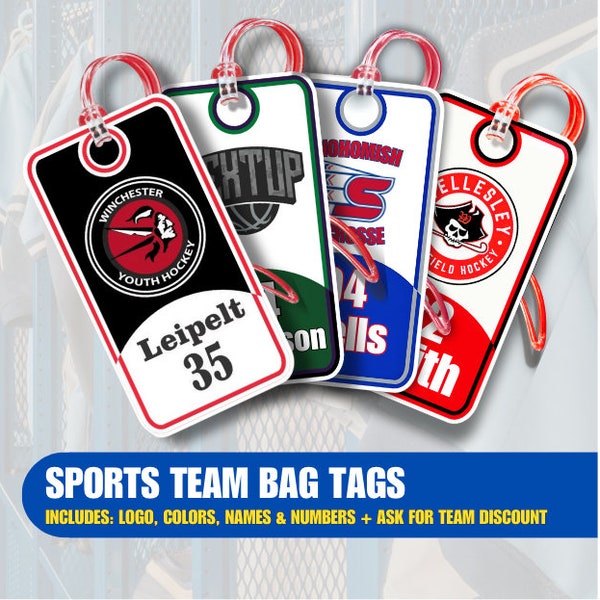 Custom Baseball Bag Tag, Football Luggage Tag, Hockey bag tag, bag Tag, Includes Your Logo, Name/Numbers | Team Orders - Priced per item*