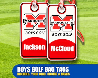 Custom Boys Golf Team Bag Tags | Designed w/ Team Logo, Colors & Names | Team Discounts Available | No Minimum | Awesome Golf Gifts