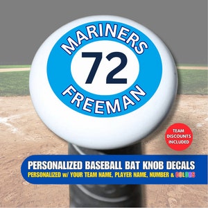 Personalized Baseball Bat Knob Decals, Choose Text, Number & Colors, Easy To Apply, Tracks Your Bat, Team Discounts Included, No Minimums