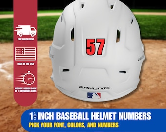 1 1/2 Inch Baseball Helmet Numbers, Baseball Gifts, Dye Cut, Tough & Durable, Team Orders Encouraged, Guaranteed All Season Long