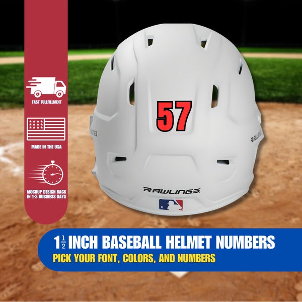 1 1/2 Inch Baseball Helmet Numbers, Baseball Gifts, Dye Cut, Tough & Durable, Team Orders Encouraged, Guaranteed All Season Long