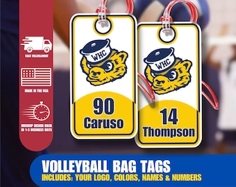 Volleyball Bag Tag, Volleyball Gifts, Includes Team Logo, Colors, Names and Numbers, Team Orders Encouraged, No Minimum, Track Your Gear