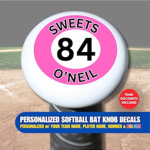 Personalized Softball Bat Knob Decals, Choose Text, Number & Colors, Easy To Apply, Tracks Your Bat, Team Discounts Included, No Minimums
