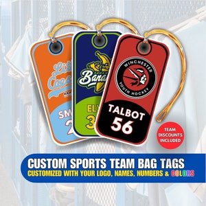 Benutzerdefinierte Sport-Team-Taschenanhänger, Taschenanhänger für Fußball, Hockey, Baseball, Basketball, usw., besonders angefertigt mit Logo, Name / Zahlen, Teamrabatte gelten