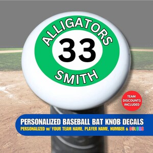 Personalized Baseball Bat Knob Decals, Choose Text, Number & Colors, Easy To Apply, Tracks Your Bat, Team Discounts Included, No Minimums