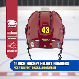1 1/2 Inch Ice Hockey Helmet Numbers, Hockey Gifts, Dye Cut, Tough & Durable, Team Orders Encouraged, Guaranteed All Season Long
