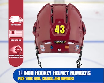 1 1/2 Inch Ice Hockey Helmet Numbers, Hockey Gifts, Dye Cut, Tough & Durable, Team Orders Encouraged, Guaranteed All Season Long