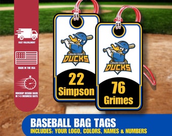Baseball Bag Tag, Baseball Gifts, Includes Team Logo, Colors, Names and Numbers, Team Orders Encouraged, No Minimum, Track Your Gear*