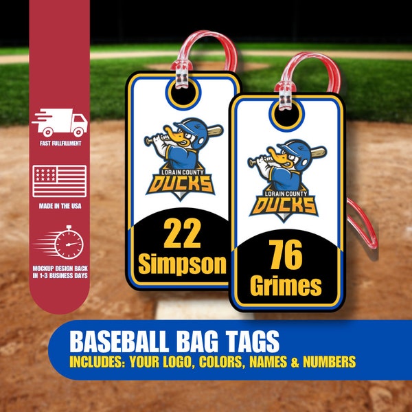 Baseball Bag Tag, Baseball Gifts, Includes Team Logo, Colors, Names and Numbers, Team Orders Encouraged, No Minimum, Track Your Gear*