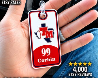 Custom Sports Team Bag Tag, Bag Tags for Football, Hockey, Baseball, Basketball, Etc, Customized w/ Logo, Name/Numbers, Team Discounts Apply