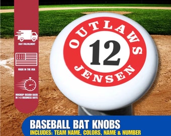 Baseball Bat Knobs | Baseball Bat Tags | Includes Team Name/Jersey Number and Colors | Keep Track Of Your Baseball Bat | Priced per item*