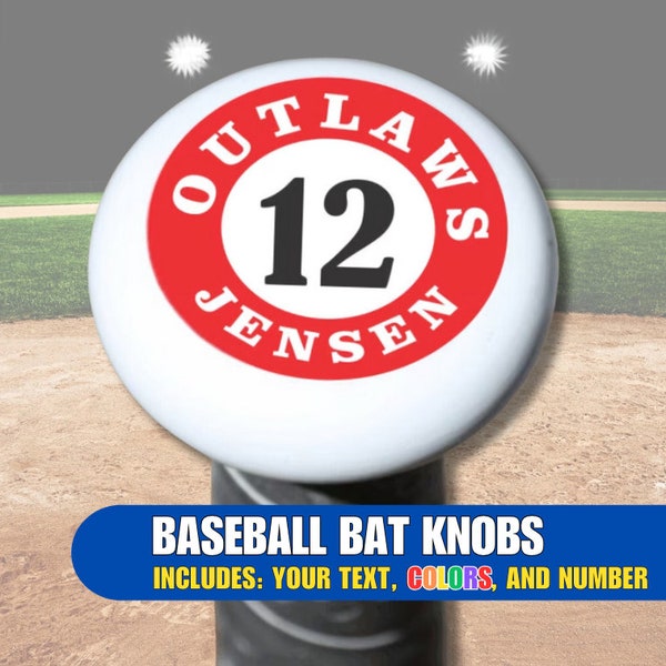 Baseball Bat Knobs | Baseball Bat Tags | Includes Team Name/Jersey Number and Colors | Keep Track Of Your Baseball Bat | Priced per item*