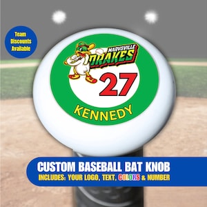 Custom Baseball Bat Knobs | Includes Your Logo, Text, Colors, and Number | Keep Track Of Your Softball Bat - Team Discounts Available