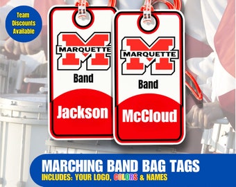 Marching Band Bag Tag, Band Gifts, Includes Team Logo, Colors, Names, Team Discounts Available, No Minimum, Track Your Instruments