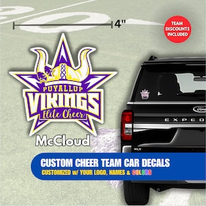 Custom Cheer Car Window Decals & Stickers, Cheer Team Gifts Customized w/ Your Logo, Colors, and Names