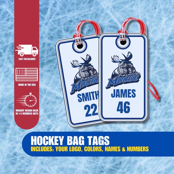 Hockey Bag Tag, Hockey Gifts, Includes Team Logo, Colors, Player's Name/Numbers, Team Orders Welcome, No Minimum, Keeps Track Of Gear