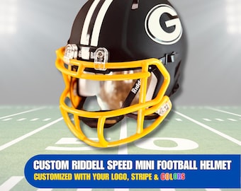 Custom Riddell Speed Mini Football Helmet, Includes Side Decals Stripe & bumper, send your logo choose helmet color, Great Football gift